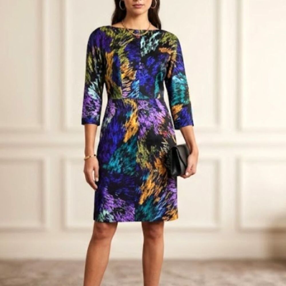 Milly New York Silk Sheath Dress Crystal Print M Colorful Luxury Guest Cocktail